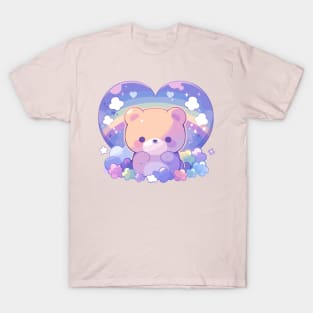 Cute Kawaii Baby Bear Cub With Rainbow Heart T-Shirt